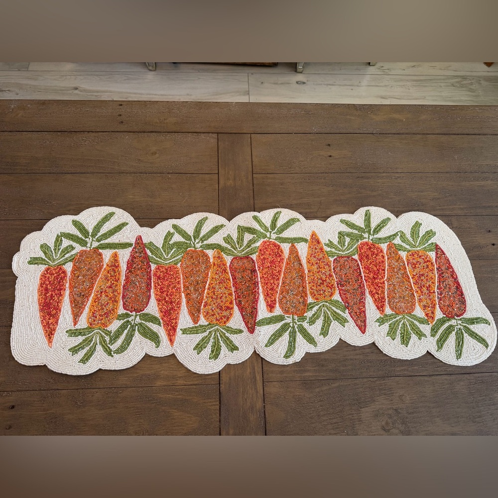 Hand-Beaded Carrot Table Runner in Orange & Green